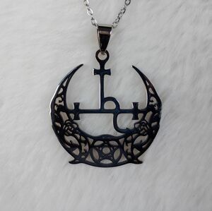 2/$20 Gothic Stainless Steel Intricate Black Crescent Pendant Necklace